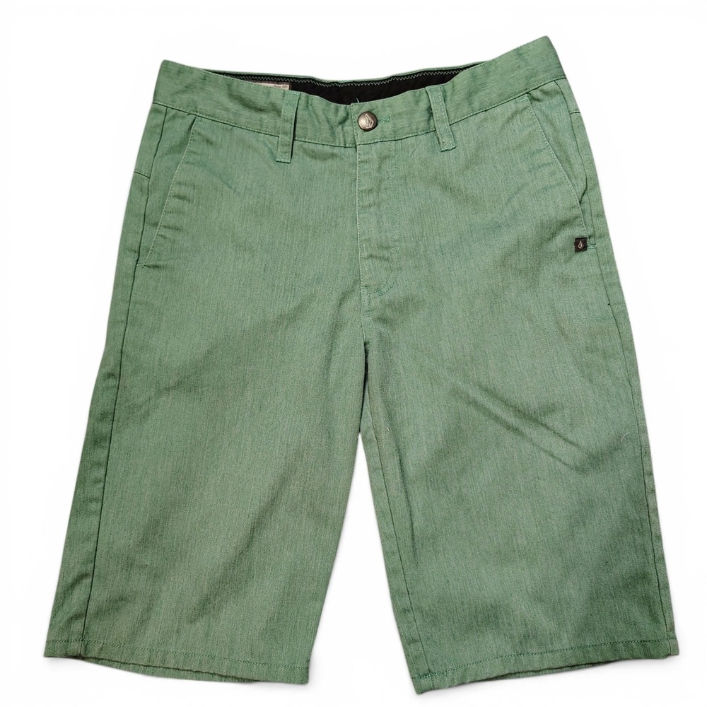 Volcom Boys Size 28/16 Vmonty Solid Short Youth Shorts Green Flat Front‎ Chino